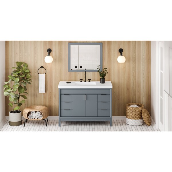 Jeffrey Alexander 48In. Blue Steel Theodora Vanity, Lavante Cultured Marble Vessel Vanity Top, Intgrtd Rctngl Bowl VKITTHE48BSLAR - main